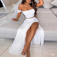 Split Skirt and Top Set Off Shoulder Strapless Crop Top Long Skirt Set - Divine Diva Beauty