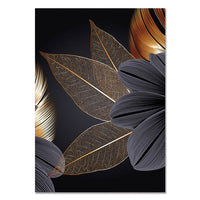Black Golden Plant Leaf Canvas Poster Print Modern Home Decor Abstract Wall Art Painting Nordic Living Room Decoration Picture - Divine Diva Beauty