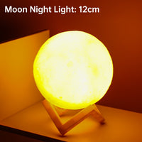 LED Night Light 3D Print Moon Lamp 8CM/12CM Battery Powered With Stand Starry Lamp 7 Color Bedroom Decor Night Lights Kids Gift - Divine Diva Beauty