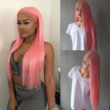 New Pink Wig Straight Lace Front Wig For Women Synthetic Hair Heat Resistant Natural   With Natural Hairline - Divine Diva Beauty