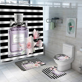 4 Pieces Black White Stripes Shower Curtains Sets With Carpet Toilet Mat 3D Print Perfume Bathroom Shower Curtain Bathroom Decor - Divine Diva Beauty