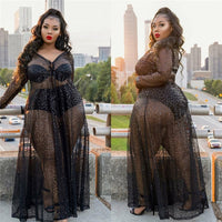 Maxi Dress Long Sleeve sheer PLUS SIZE AVAIL - Divine Diva Beauty