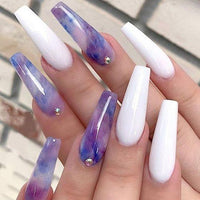 24pcs Detachable Pink Long Coffin False Nails Wearable Rhinestone Gradiant Ballerina Design Fake Nails Full Cover Press on Nail - Divine Diva Beauty