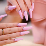 24pcs Detachable Pink Long Coffin False Nails Wearable Rhinestone Gradiant Ballerina Design Fake Nails Full Cover Press on Nail - Divine Diva Beauty