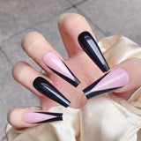 24pcs Detachable Pink Long Coffin False Nails Wearable Rhinestone Gradiant Ballerina Design Fake Nails Full Cover Press on Nail - Divine Diva Beauty