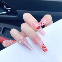 24pcs Detachable Pink Long Coffin False Nails Wearable Rhinestone Gradiant Ballerina Design Fake Nails Full Cover Press on Nail - Divine Diva Beauty