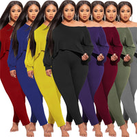 Simple Pure Color Long Sleeve Pants Sets - Divine Diva Beauty