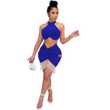 Two Piece Set Women Fall Crop Top Tassel Mini Skirts - Divine Diva Beauty