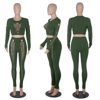 2 Piece Tracksuit Hollow Out Crop Top and Leggings plus size avail - Divine Diva Beauty