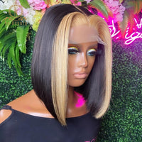 Highlight Blonde Colored Blunt Cut Short Bob Wigs 13x6 Lace Front Human Hair Wigs HD Lace Frontal Wig - Divine Diva Beauty