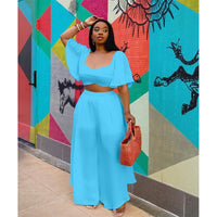 Square Neck  Two Piece Sets Wide Leg Elegant Pants Suit 2 peice plus size avail - Divine Diva Beauty