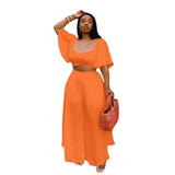 Square Neck  Two Piece Sets Wide Leg Elegant Pants Suit 2 peice plus size avail - Divine Diva Beauty