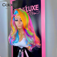 Yellow highlight Rainbow Lace Front Human Hair Wigs with Baby Hair Pre Plucked Side Part - Divine Diva Beauty