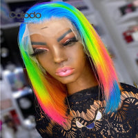 Rainbow highlight Lace Wigs Brazilian Preplucked bob human hair - Divine Diva Beauty