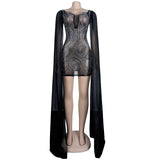 Flare Sleeve Mesh Crystal Dress Sparkle See Through Sequin Bodycon plus size avail - Divine Diva Beauty