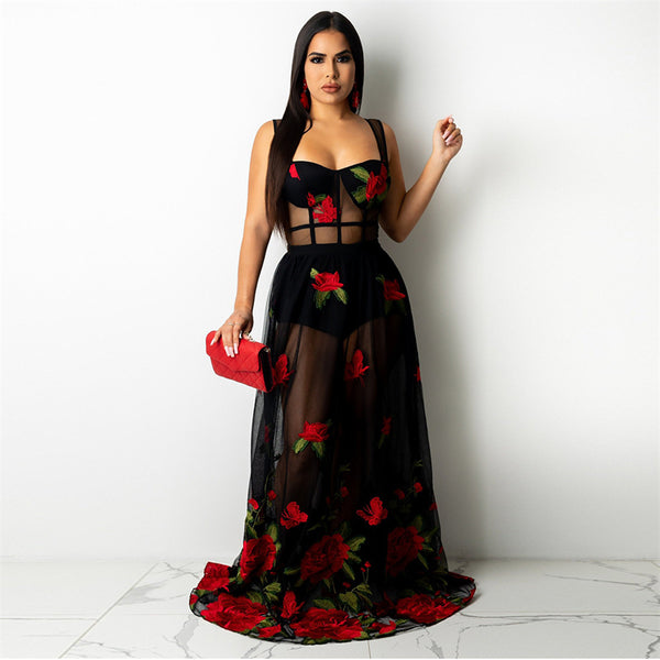 Embroidery Sheer Mesh Maxi plus size avail - Divine Diva Beauty