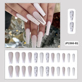 Nail Art Rhinestones Matte Blue Gradient French Fake Nails With Glue Marble Design UV White Press On Nails Tools For Manicure - Divine Diva Beauty