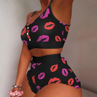 2 Pieces Strawberry Print Frill Hem Cami Pajama Set Sleepwear lingerie - Divine Diva Beauty