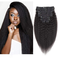 Kinky Straight Hair Clip in Human Hair Extensions 120g Maxine Hair Yaki Straight Human Hair Clip in Hair Extensions Full Head - Divine Diva Beauty