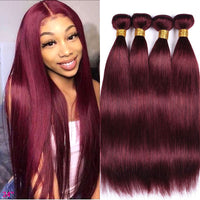 99J Human Hair Bundles 99J Straight Hair Bundles Remy Brazilian Hair Weave 3 4 Bundles Deal 100% Red Wine Human Hair Extensions - Divine Diva Beauty
