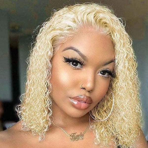 High Temperature Fiber Short Kinky Curly Wig  Blonde Synthetic Lace Front Wigs With Baby Hair - Divine Diva Beauty