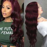 Long Deep Wave Wine Red  Lace Front Wigs  Middle Part  Long Burgundy Colored Lace wig Pre Plucked For African  Women - Divine Diva Beauty