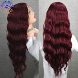 Long Deep Wave Wine Red  Lace Front Wigs  Middle Part  Long Burgundy Colored Lace wig Pre Plucked For African  Women - Divine Diva Beauty