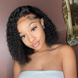 Deep Curly Lace Front Human Hair Wigs 13x6 Lace Frontal Wigs Brazilian Deep Wave Short Bob Lace Frontal Wig180 Density Wigs Remy - Divine Diva Beauty