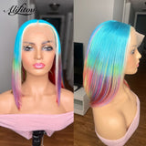 highlight Rainbow Color 13x4 Lace Front Brazilian Short Bob wig - Divine Diva Beauty