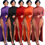 Turtleneck Solid Color Sexy Split Fork Lace-up Elegant Long Dress plus size avail - Divine Diva Beauty