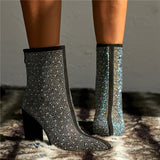 Boots Thick with Square Head Shiny Rhinestones Thin Nightclub High Heel Boots - Divine Diva Beauty