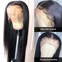 13x4 Bone Straight Human Hair Wigs HD Transparent Lace Unprocessed Straight Lace Frontal Wig Preplucked Ear To Ear 180 Density - Divine Diva Beauty