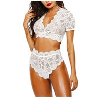 Lace Underwear Bra Brief Set V-neck Crop Top Thong - Divine Diva Beauty