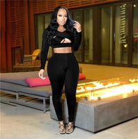 2 Two Piece Sets Outfits Long Sleeve Crop Top and Pants Suits plus size avail - Divine Diva Beauty
