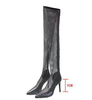 Full Rhinestone Mesh Boots Women Thigh High Over The Knee - Divine Diva Beauty
