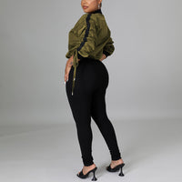 Women Long Sleeve Zip Up Patchwork Jumpsuits bodysuit - Divine Diva Beauty