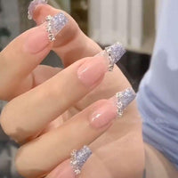 24pcs Detachable Jelly Gradient with design False Nails Wearable Ballerina Coffin Fake Nails Full Cover Nail Tips Press On Nails - Divine Diva Beauty
