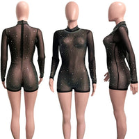 Sheer Mesh Rhinestones See Through Playsuit Sexy bodysuit Jumpsuits plus size avail - Divine Diva Beauty