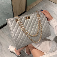 Big Silver Shoulder Handbags for Women Chain Leather Tote Bag Large Crossbody Messenger Bag Lady Diamond Lattice Shopper Bag Sac purse - Divine Diva Beauty