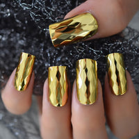 Chrome Diamond Blue Press On Fingernails Metallic Mirror Holo Fake Nails Extra Long Ladies Designed Tips for Finger - Divine Diva Beauty