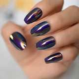 Chrome Diamond Blue Press On Fingernails Metallic Mirror Holo Fake Nails Extra Long Ladies Designed Tips for Finger - Divine Diva Beauty