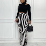 High W Striped Slim Maxi Skirt Tassel - Divine Diva Beauty