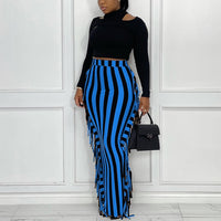 High W Striped Slim Maxi Skirt Tassel - Divine Diva Beauty