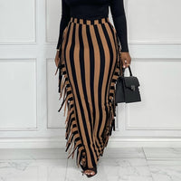 High W Striped Slim Maxi Skirt Tassel - Divine Diva Beauty