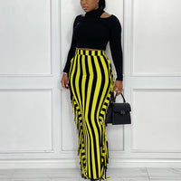 High W Striped Slim Maxi Skirt Tassel - Divine Diva Beauty