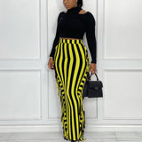 High W Striped Slim Maxi Skirt Tassel - Divine Diva Beauty