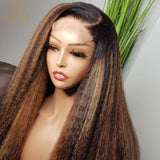 Highlight Kinky Straight Human Hair Wigs Ombre Color 13x6 Lace Front Wig Preplucked With Baby Hair For Black Women Nabeauty 180 - Divine Diva Beauty