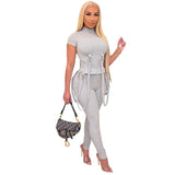 O Neck Short Sleeve Top + Pants Slim Club Two Piece Set Jogging - Divine Diva Beauty