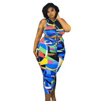 Pleated Print Sexy V Collar Lace-up Crop Top Midi Skirts Two Piece 2 peice plus size avail - Divine Diva Beauty