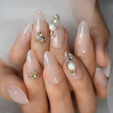 Trapezoid French Nail Crystal AB Shine Decorative False Nails Long Ballerina Rhinestones Press On Fingernail - Divine Diva Beauty